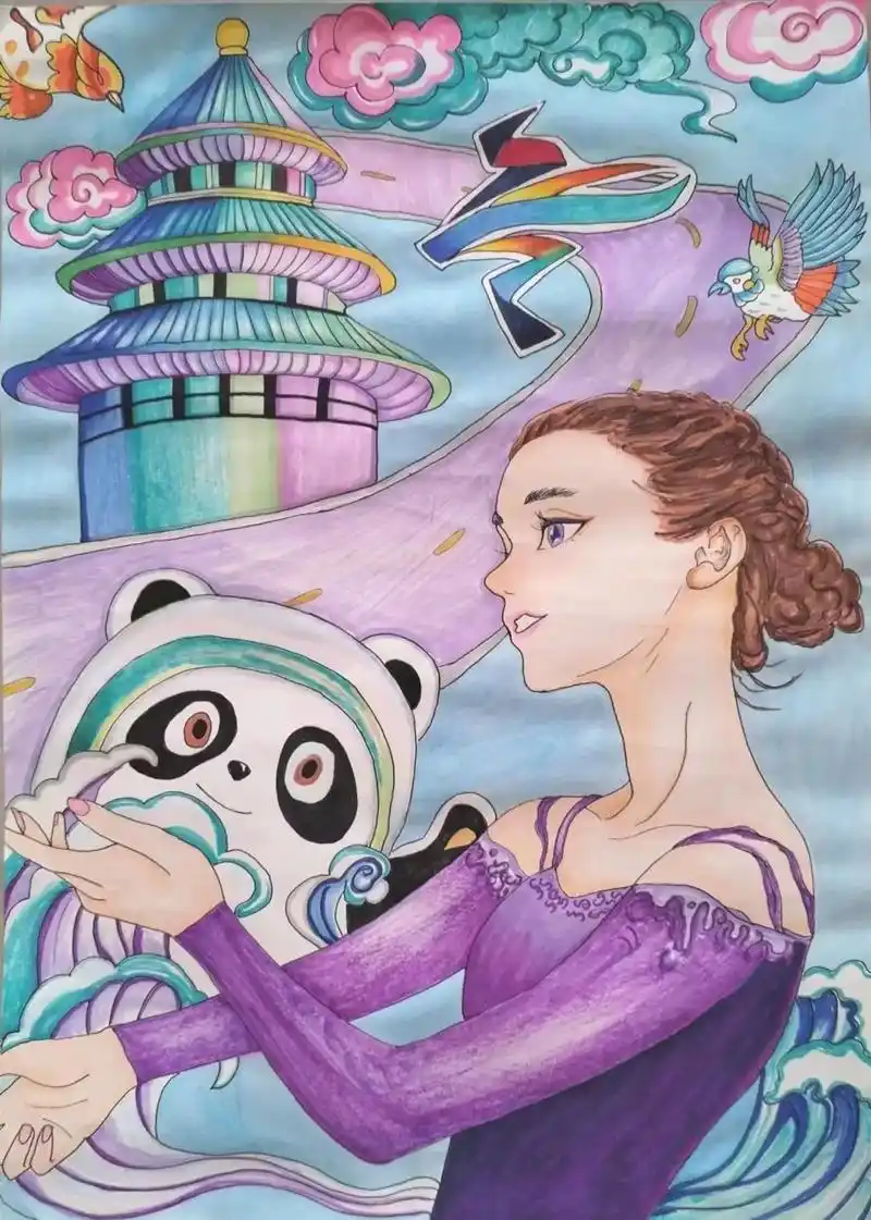 中俄运动友好绘画 #中俄友谊赛事 #中俄运动绘画 #亚运会 - 抖音