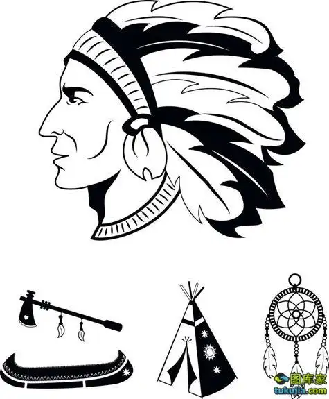印第安人素材印第安人图片印第安人头饰印第安人图腾矢量2293