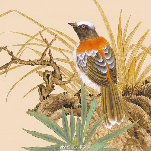 各种姿态的小鸟国画工笔作品欣赏