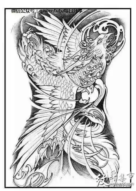 凤凰满背纹身,凤凰满背纹身手稿,凤凰满背纹身手稿图案