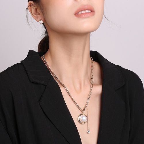 qlady时尚流苏珍珠项链女新款欧美个性百搭高档毛衣链短款潮流项链