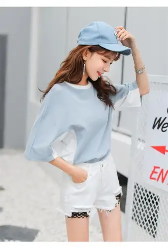 一斯特酷2017夏季新款白色破洞牛仔短裤女网格拼接高腰显瘦阔腿裤女装