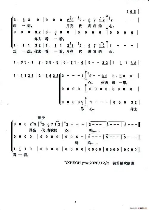 月亮代表我的心梦之旅组合演唱版洞箫横吹个人制谱园地