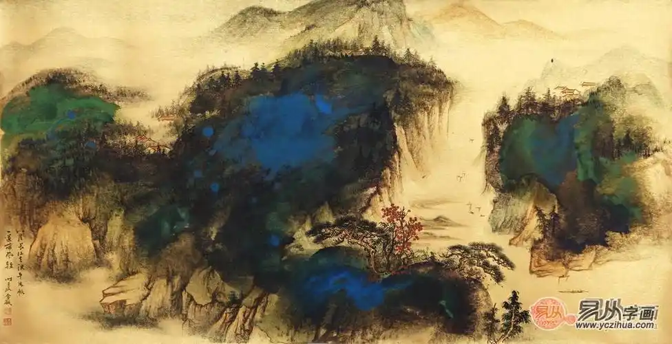 魏金岭三尺横幅山水画作品《八月长江去浪平》