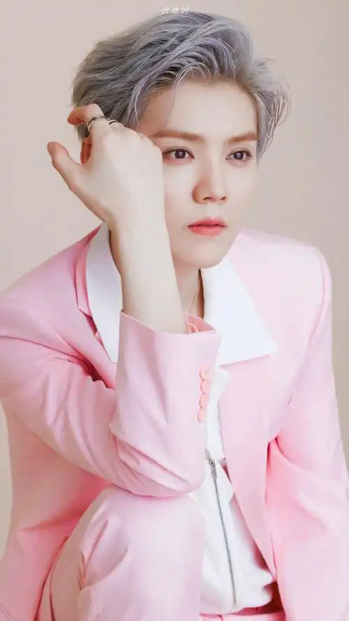 鹿晗粉色西装