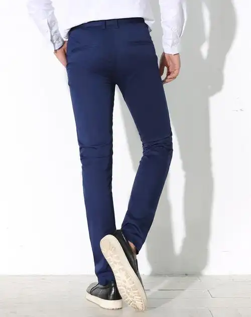 藏蓝色修身刺绣休闲裤