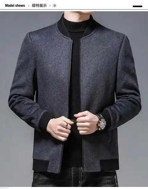 hepbn轻奢高端品牌男装夹克男冬装外套中年人羊毛呢子茄克衫男士冬季