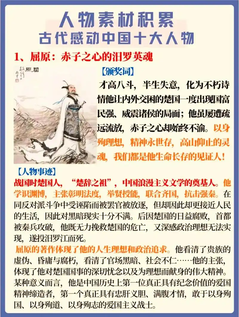 人物素材99古代感动中国十大人物.1,屈原:赤子之心的汨罗英 - 抖音