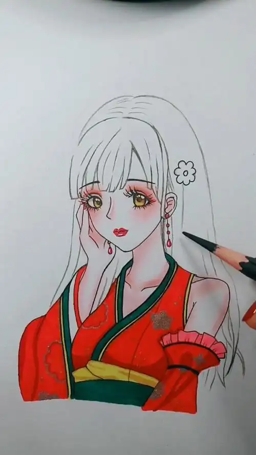 简笔画#给漂亮的古装小姐姐画发型,纠结了半天,还是这个发色好看