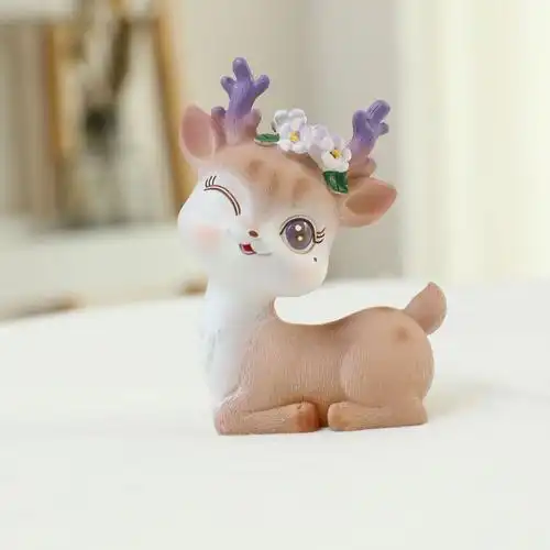 小花鹿摆件zakka树脂卡通车载摆饰品 创意梅花鹿生日蛋糕装饰礼品