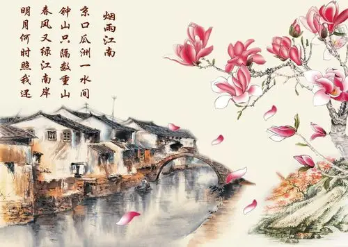 psd烟雨江南国画电视墙背景墙装饰画
