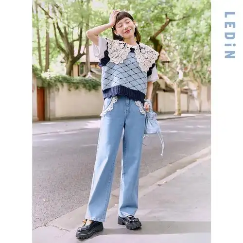 牛仔裤xiaoli设计师系列乐町春夏薄款2022趣味云朵牛仔裤