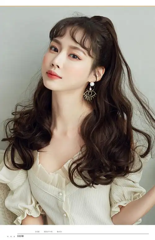 马尾假发女假辫子卷发大波浪网红中长款抓夹自然高马尾烫发马尾辫-阿