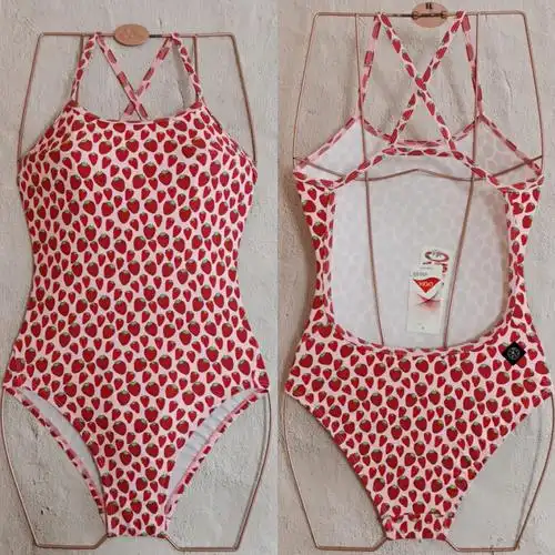 lemango最新款粉底小草莓女士连体三角泳衣