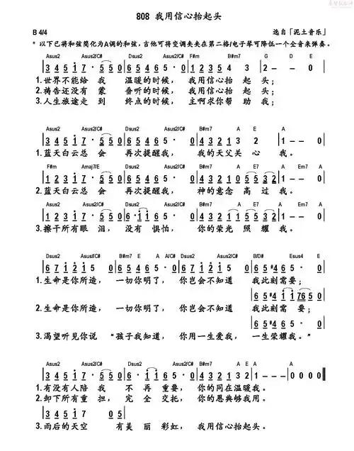 下载我用信心抬起头歌谱
