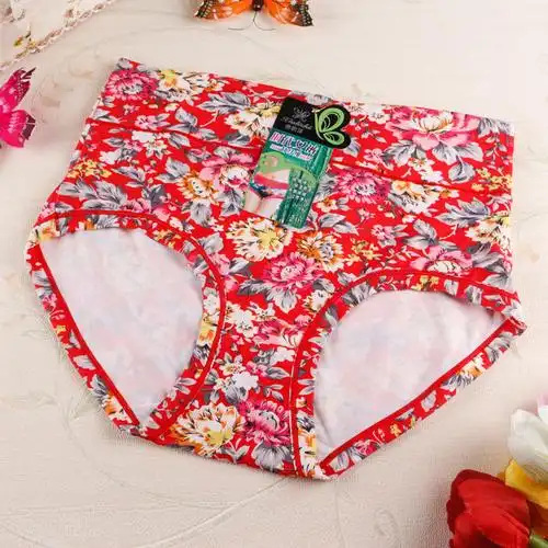 厂家直销 牛奶丝透气高腰大码印花碎花提臀女士内裤批发