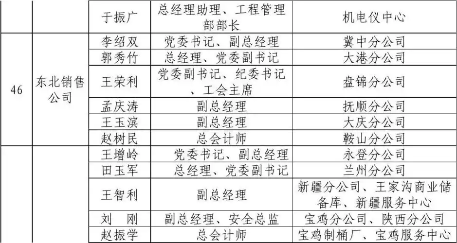 (免费分享)中石油各分公司领导班子成员名单