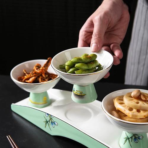 中式私瓷菜高档精致高脚小碗配家用餐碟酒店陶房创意摆盘装饰菜具