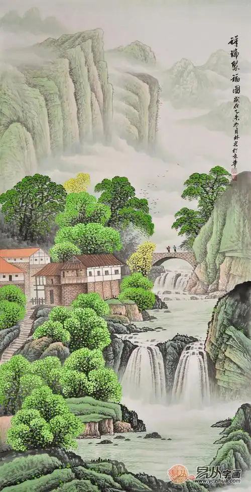 玄关走廊挂画 李林宏写意山水画《祥瑞聚福图》 作品来源:易从网 场景