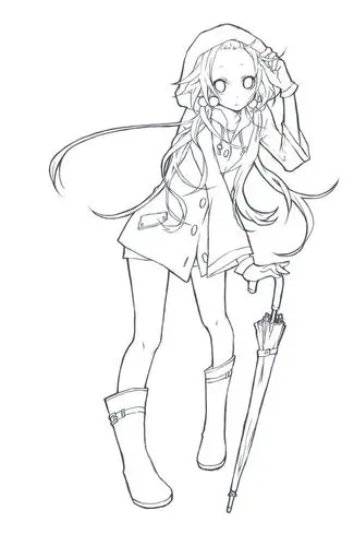 日式萝莉女生人物插画的线稿素材,可供新手练习上色
