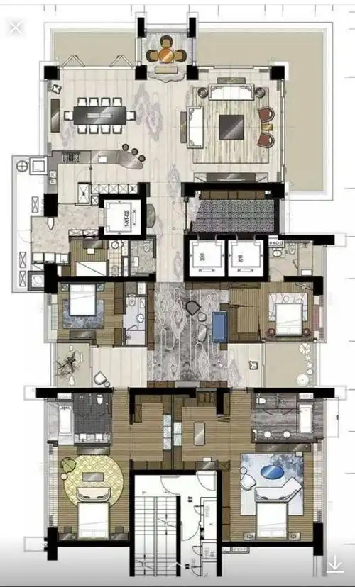 下面介绍几个大平层房型图. 仅从房型图就只户型很大,有545平.