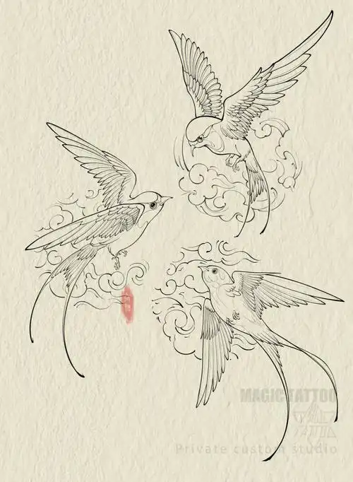 一组燕子纹身手稿