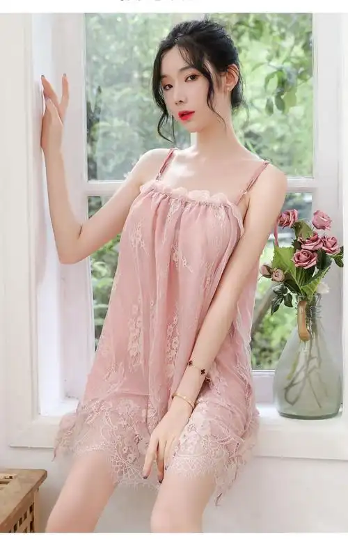 大码吊带情趣内衣女胖mm加肥性感韩版蕾丝睡衣女夏火辣透视明睡裙