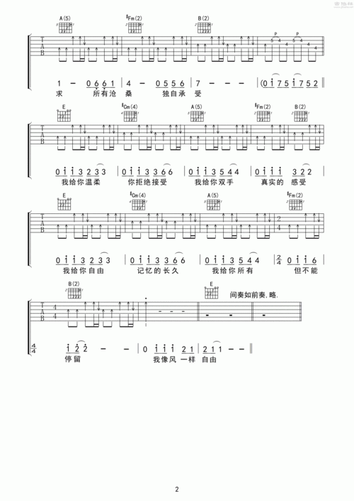 像风一样自由吉他谱(图片谱,弹唱,扫弦,华彩)_许巍_像风一样自由 高清