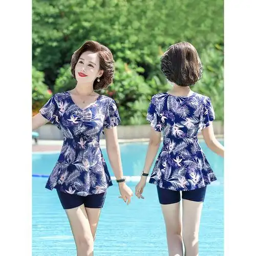 妈妈泳衣女保守中老年显瘦遮肚大码分体中年妈妈款游泳衣温泉泳装