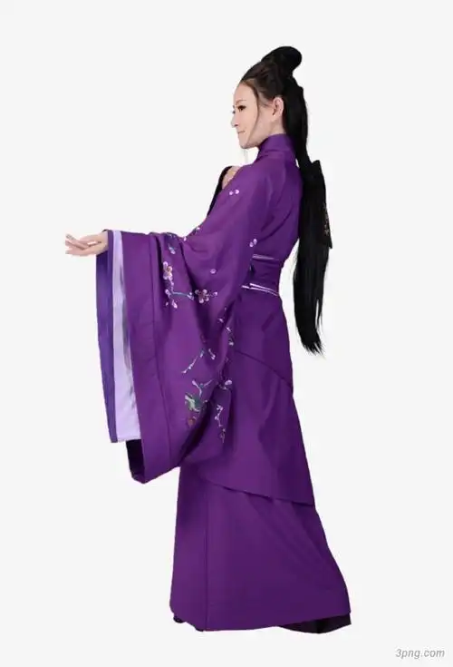 侧身而立紫衣汉服美女png素材透明免抠图片-动植人物
