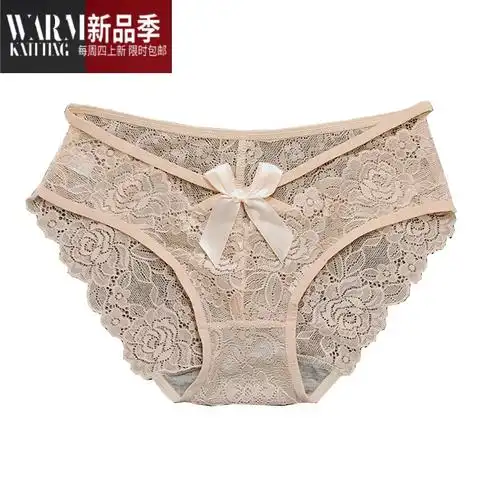 chao甜美蕾丝边内裤女士低腰性感镂空诱惑蝴蝶结可爱网纱透明三角裤头