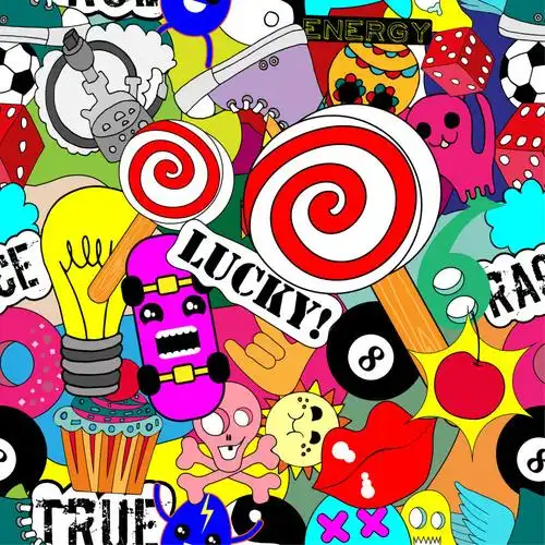 有趣的无缝图案鲜艳多彩贴纸矢量