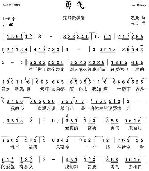 勇气1 梁静茹2 迪克牛仔 歌谱 简谱
