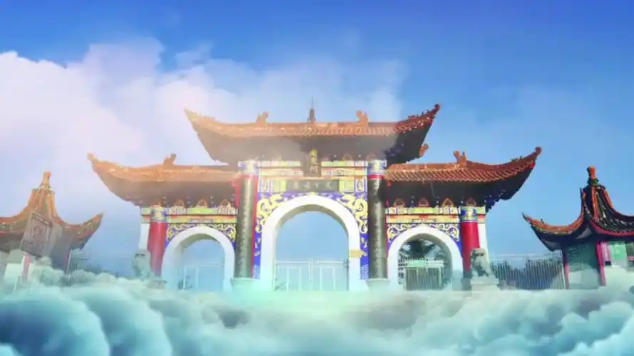 典雅传统中国风戏曲南天门天庭戏剧烟雾效果led背景视频素材