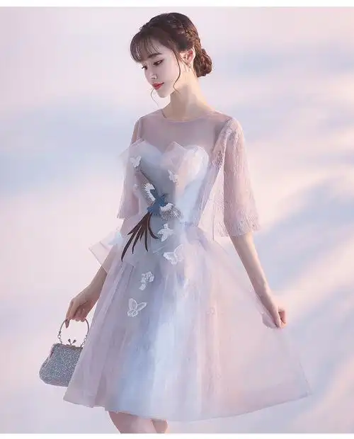 轻奢品牌特价店漂亮女人穿的晚礼服女宴会气质仙女系短款小个子仙气