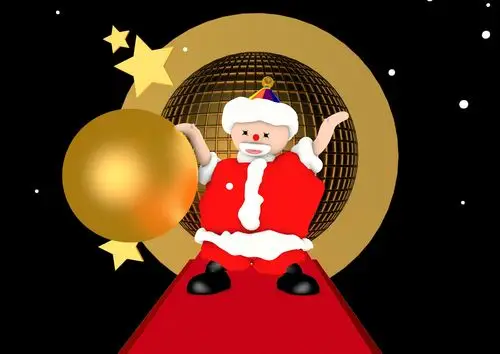 圣诞老人被星星彩球雪环绕快乐的跳舞christmas father