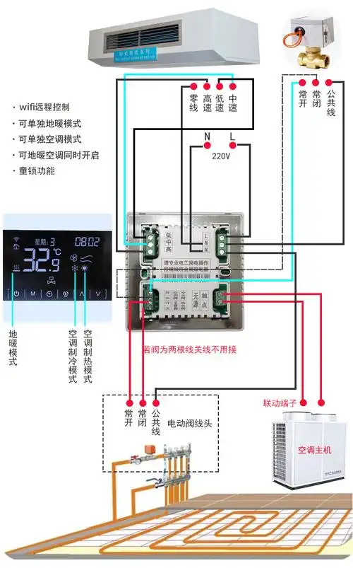 中央空调控制面板温控器水地暖二合一联动智能wifi触摸四管制开关