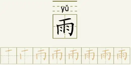 雨字的拼音和书写笔画的图片展示