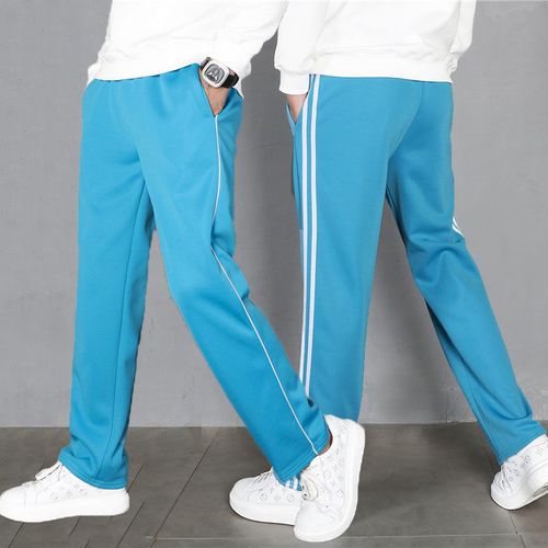 天蓝色校服裤子女两条杠直筒宽松运动裤初中高中小学生校裤一条杠