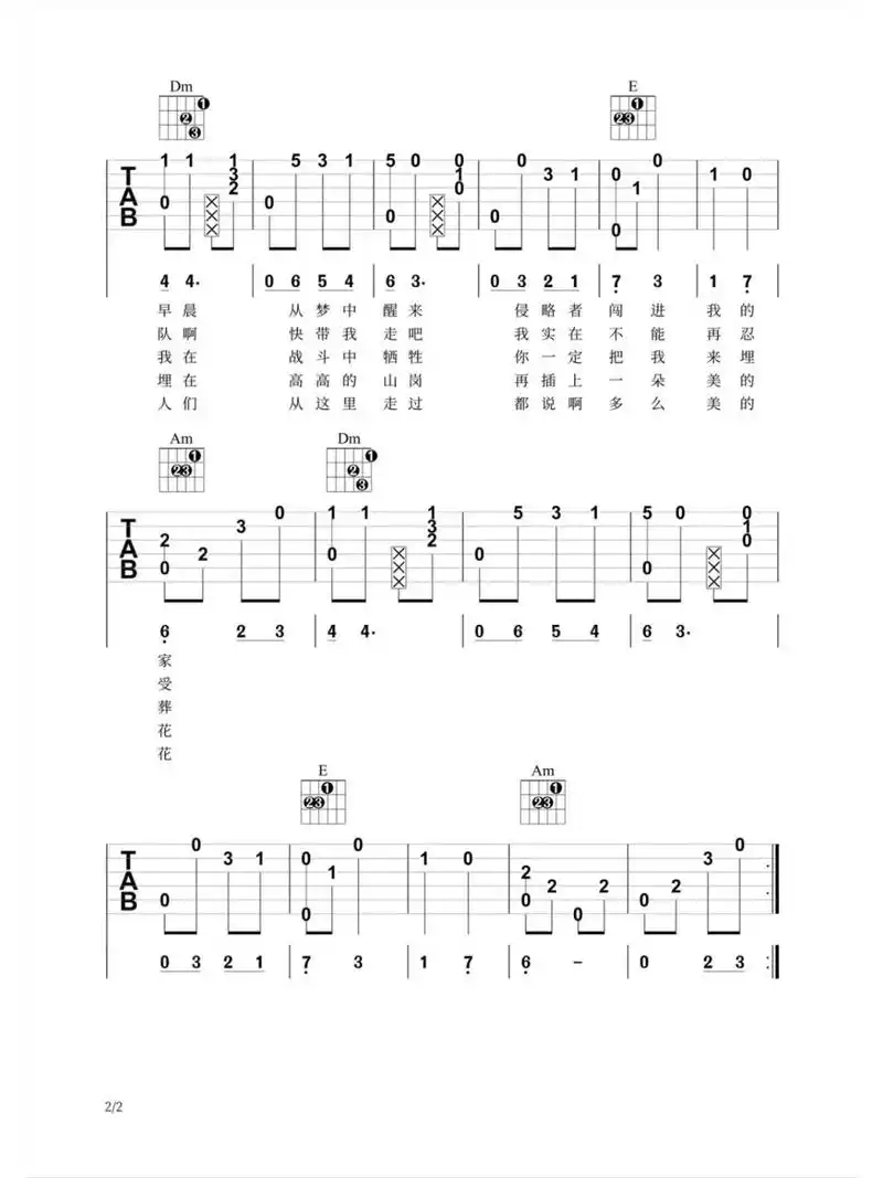 吉他曲谱《啊,朋友再见》.