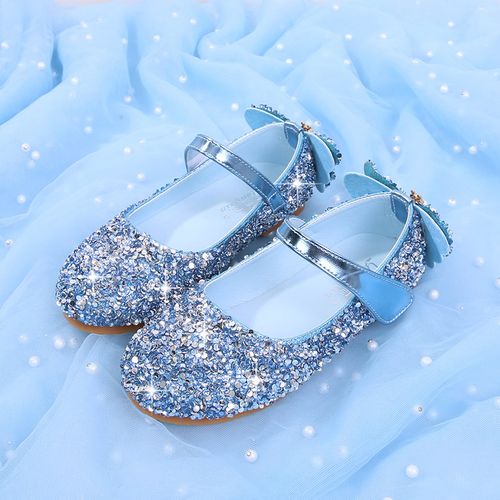 女童水钻公主鞋儿童水晶鞋春秋季新款小女孩单鞋蓝色银色演出童鞋