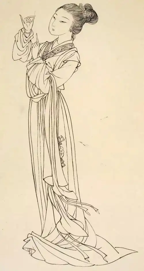 欣赏| 蔡岚工笔画仕女白描线稿,太飘逸了_艺琪美术_零二七艺考