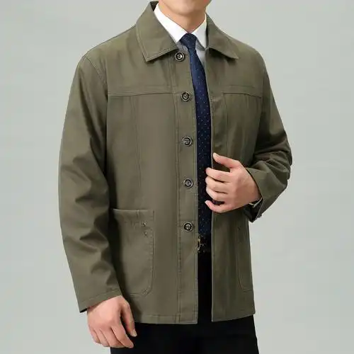 男士全棉外套中老年男装夹克休闲夹克衫爸爸装立领上衣 - 男人衣柜369