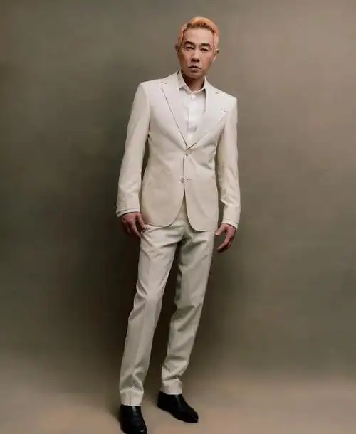 陈小春身穿白色西装帅气当中带着脾气相依旧是我们那枚大哥