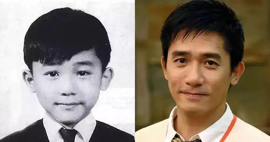 梁朝伟童年与中年的对比照这种性格的养成与他的童年有关.