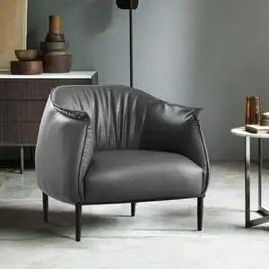 北欧单人沙发现代简约真皮皮革懒人沙发椅创意皮艺休闲单人老虎椅
