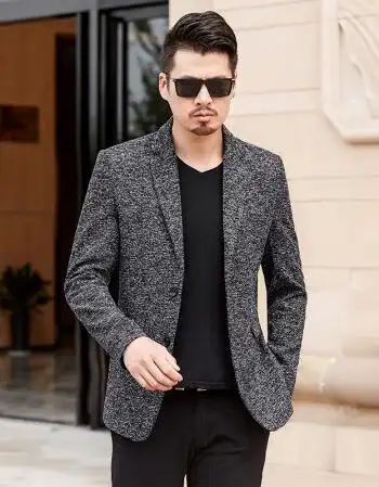 2018春秋季薄款中年男士休闲西装男套装修身韩版西服上衣夹克外套 麻