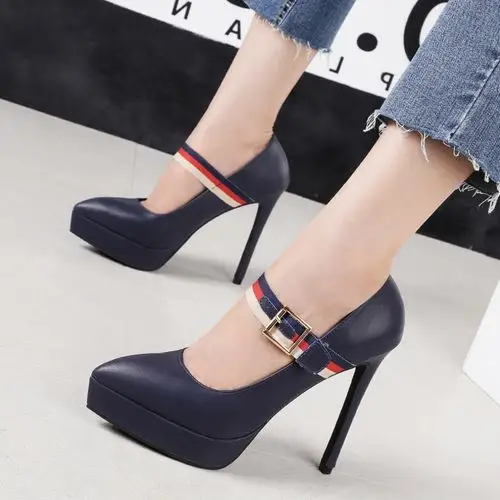 2018秋季新款欧美时尚尖头恨天高高跟鞋夜店性感防水台女单鞋细跟