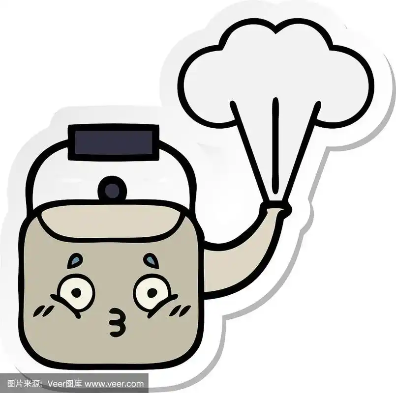 可爱的卡通蒸汽水壶贴纸