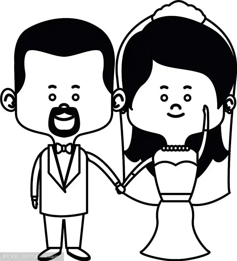 可爱的夫妻,丈夫,妻子穿着婚纱快乐